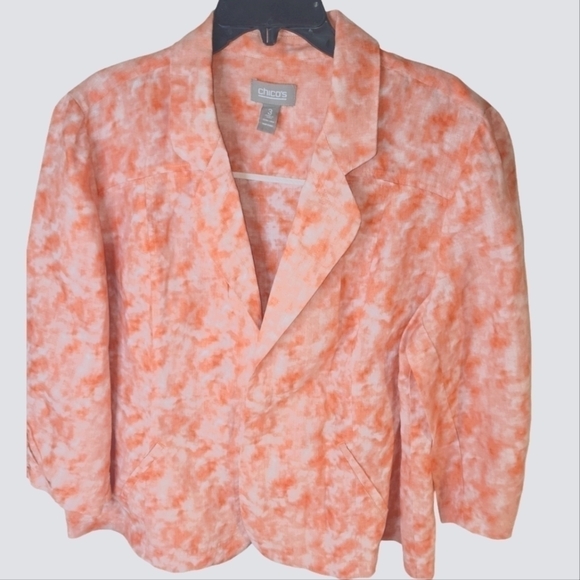 Chico's Jackets & Blazers - Chico's Women's 100% Linen Open Front 3/4 Sleeves Fall Summer Blazer Chico Sz 3